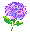 Pixel art of blue hydrangeas.